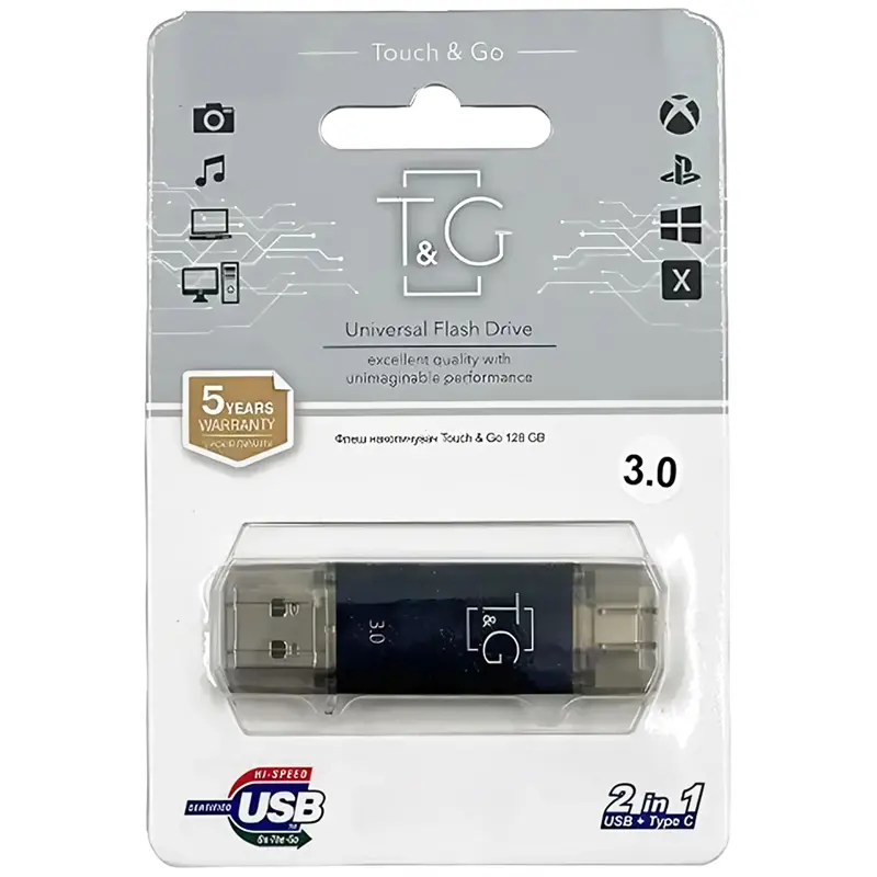 Флеш-накопитель T&G 009 Star Series 2in1 USB 3.0 (USB-A/C) — 256GB, Черный 2, купить оптом с доставкой