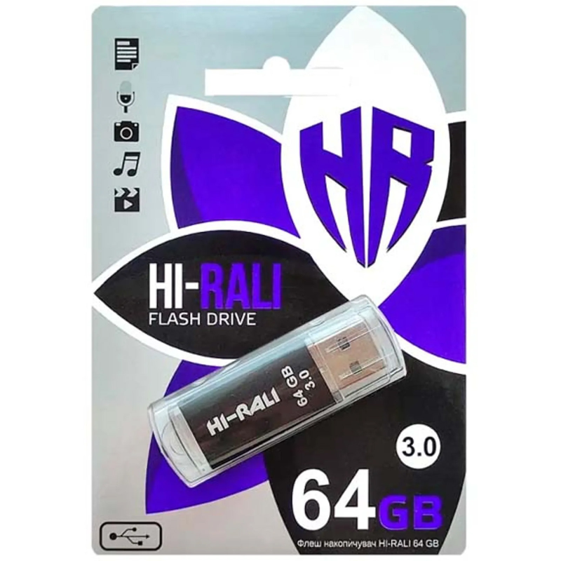 Флеш-накопичувач Hi-Rali Rocket Series USB 3.0 — 64GB, Чорний 1, купити оптом з доставкою