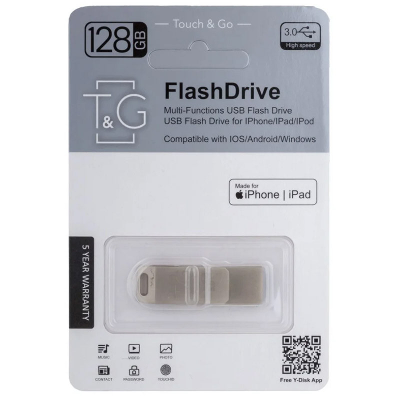 Флеш-драйв T&G 008 Metal series USB 3.0 - Lightning 128GB на малюнкі №1