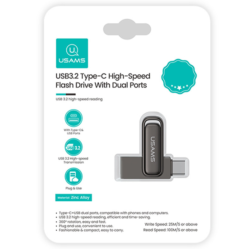 Флеш накопичувач USAMS US-ZB349 USB3.2 Type-C High-Speed Flash Drive With Dual Ports 256Gb на малюнкі №6