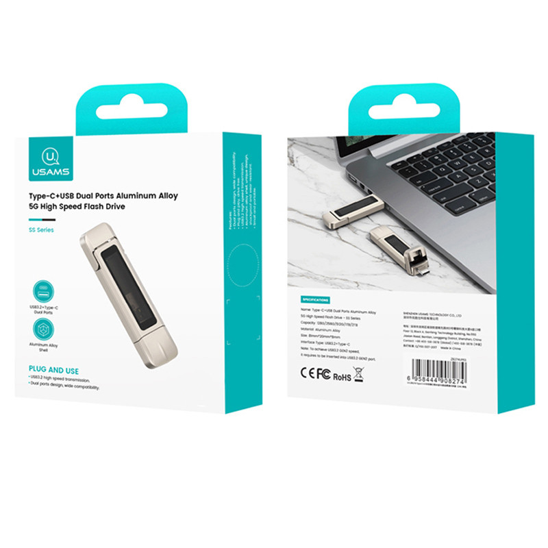 Флеш-накопичувач Usams US-ZB275 2in1 USB 3.2 + Type-C GEN1 Dual Ports Aluminum Alloy 5G – 256GB на малюнкі №6