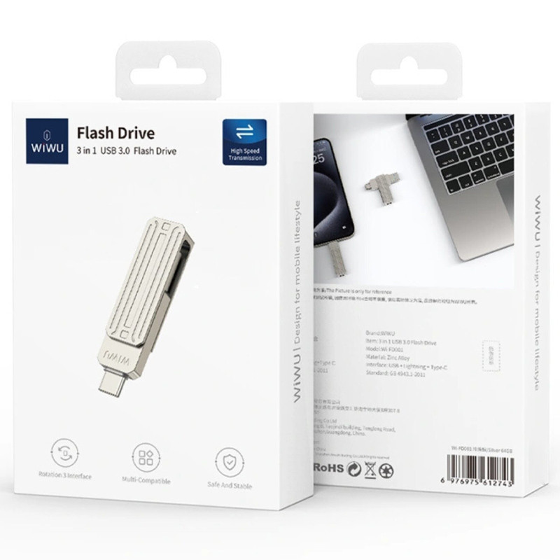 Флеш-накопичувач WIWU Wi-FD001 3in1 (USB-A/C/L) USB 3.0 — 32GB на малюнкі №6