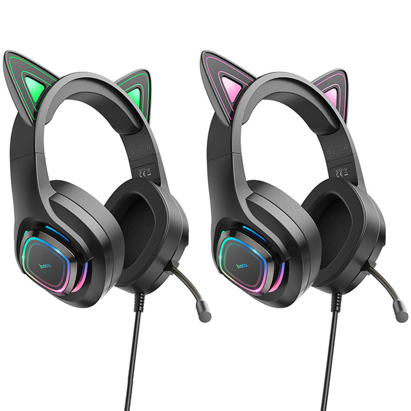 Накладные наушники Hoco W107 Cute cat (USB+3.5mm/2m), купить оптом с доставкой