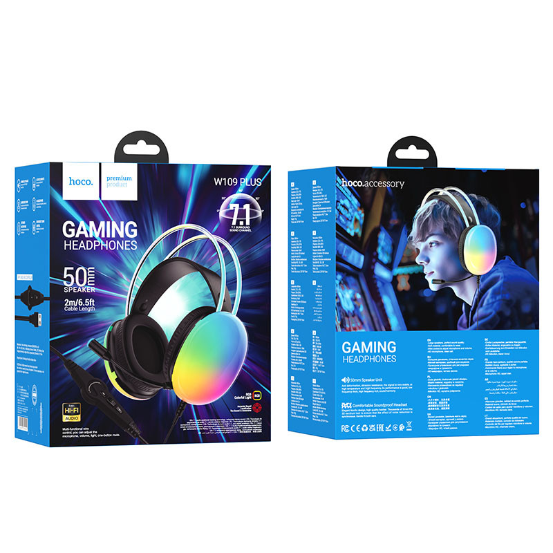Накладні навушники Hoco W109 Plus Rich USB7.1 channel gaming (USB/2m) на малюнкі №6