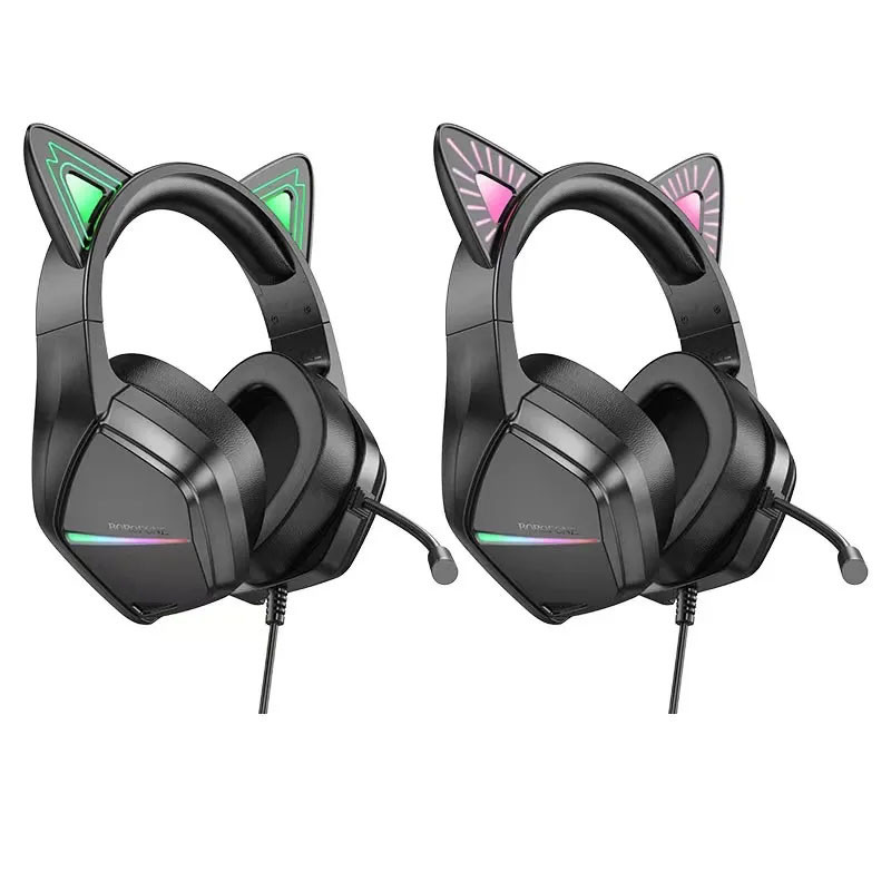 Накладные наушники Borofone BO106 Cute cat (USB+3.5mm/2m), купить оптом с доставкой