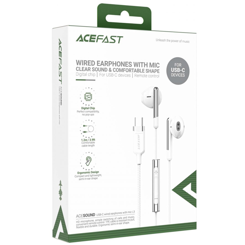 Наушники Acefast L3 (Type-C/1.2m), White 2, купить оптом с доставкой