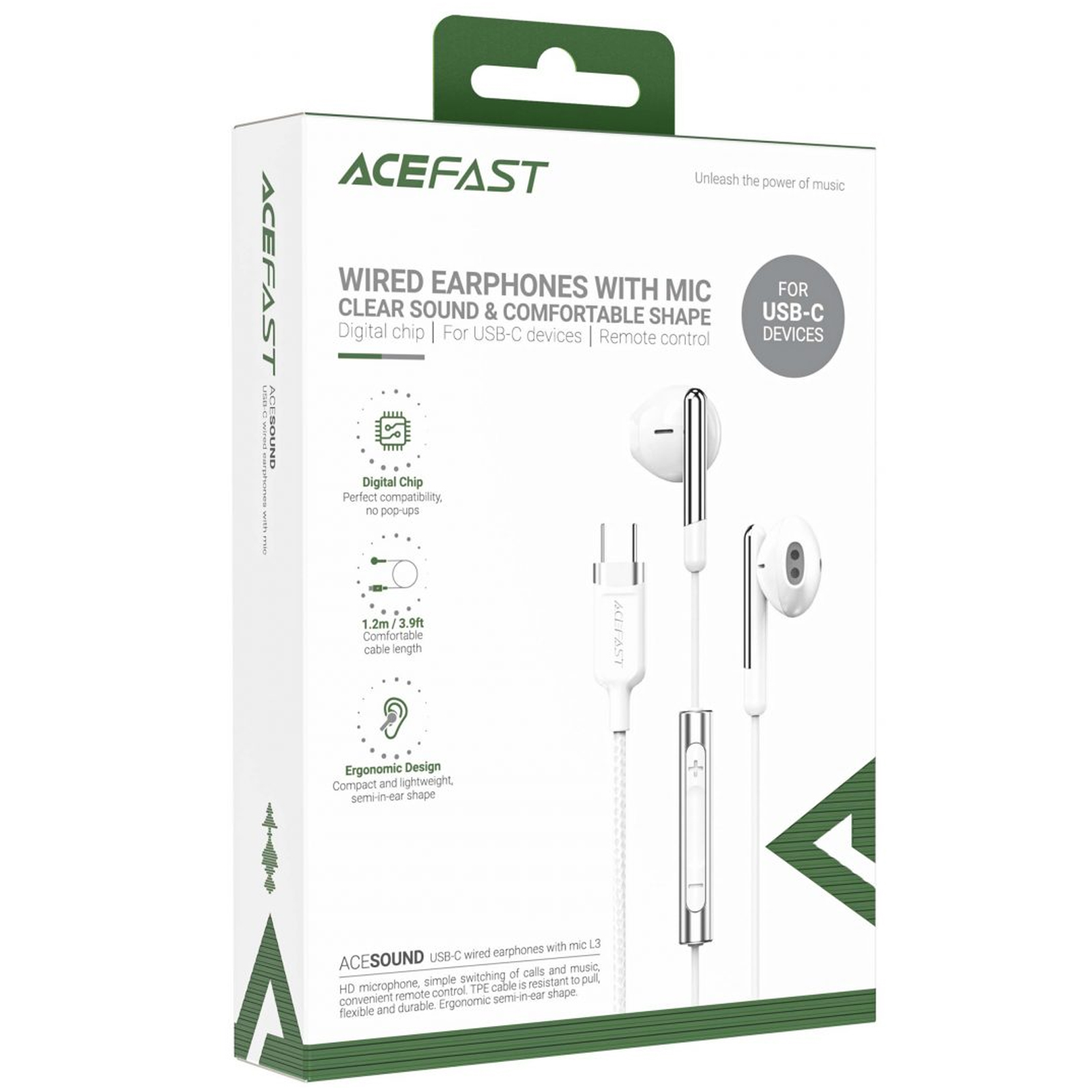Наушники Acefast L3 (Type-C/1.2m), White 2, купить оптом с доставкой