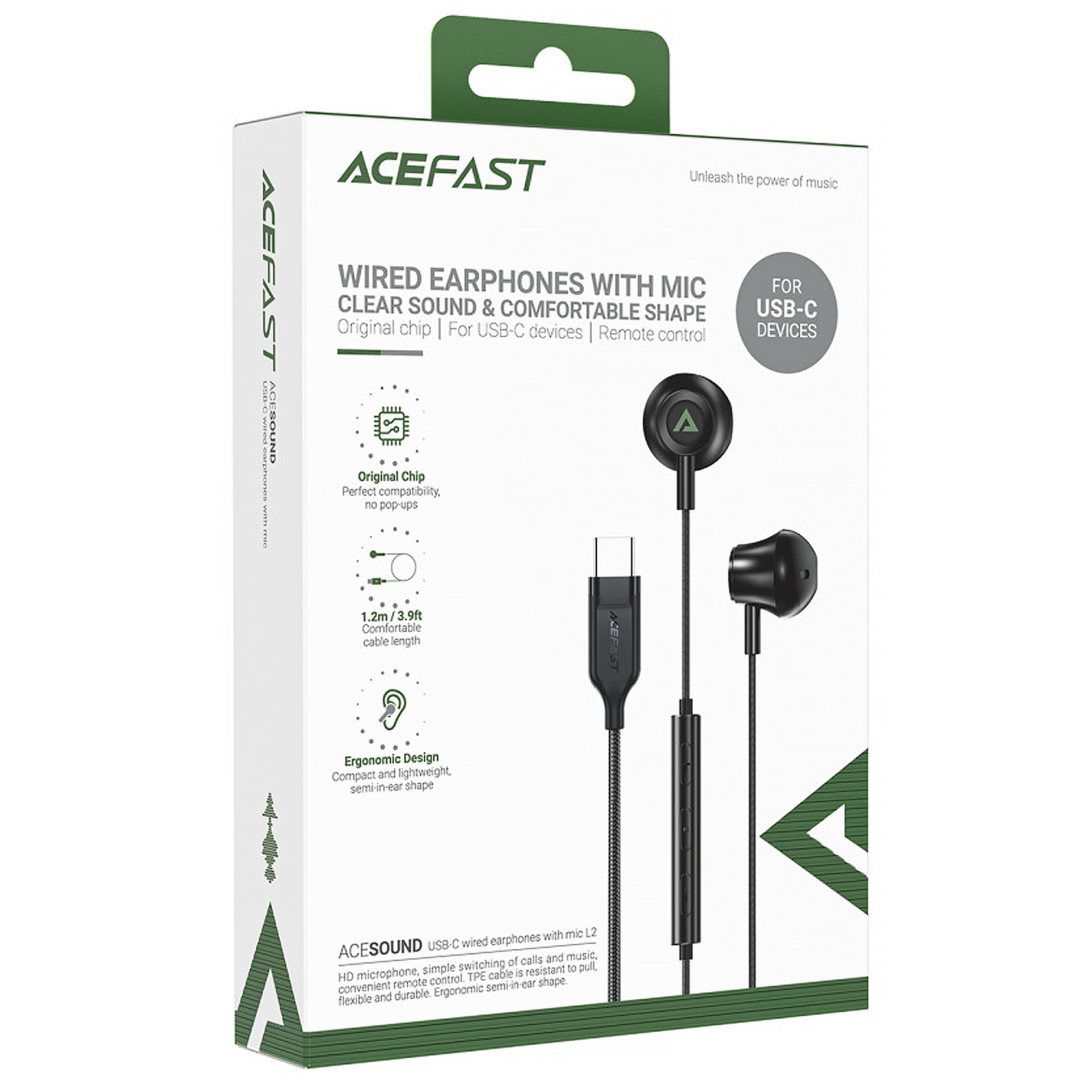 Навушники Acefast L2 (Type-C/1.2m), Black 1, купити оптом з доставкою