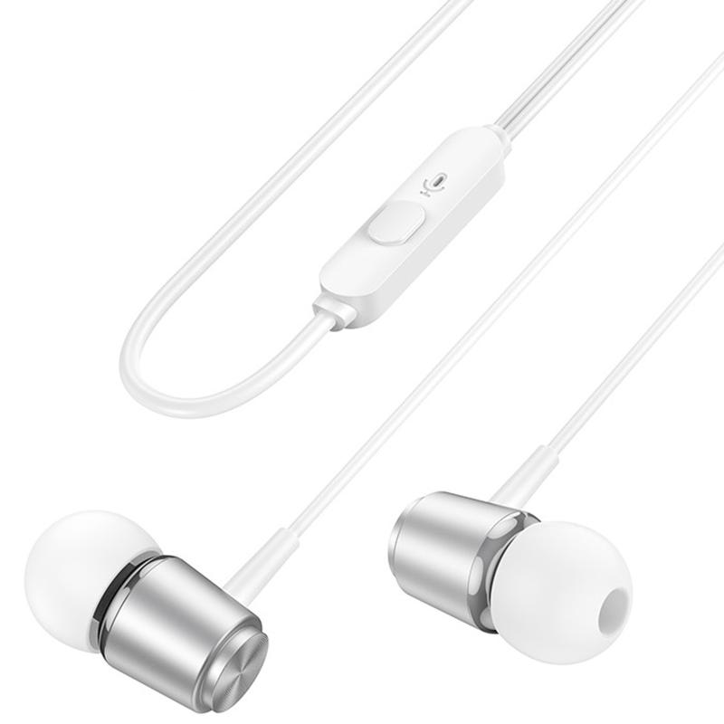 Стерео Наушники Hoco M108 Spring metal universal with mic (3.5mm/1.2m) на картинке №2