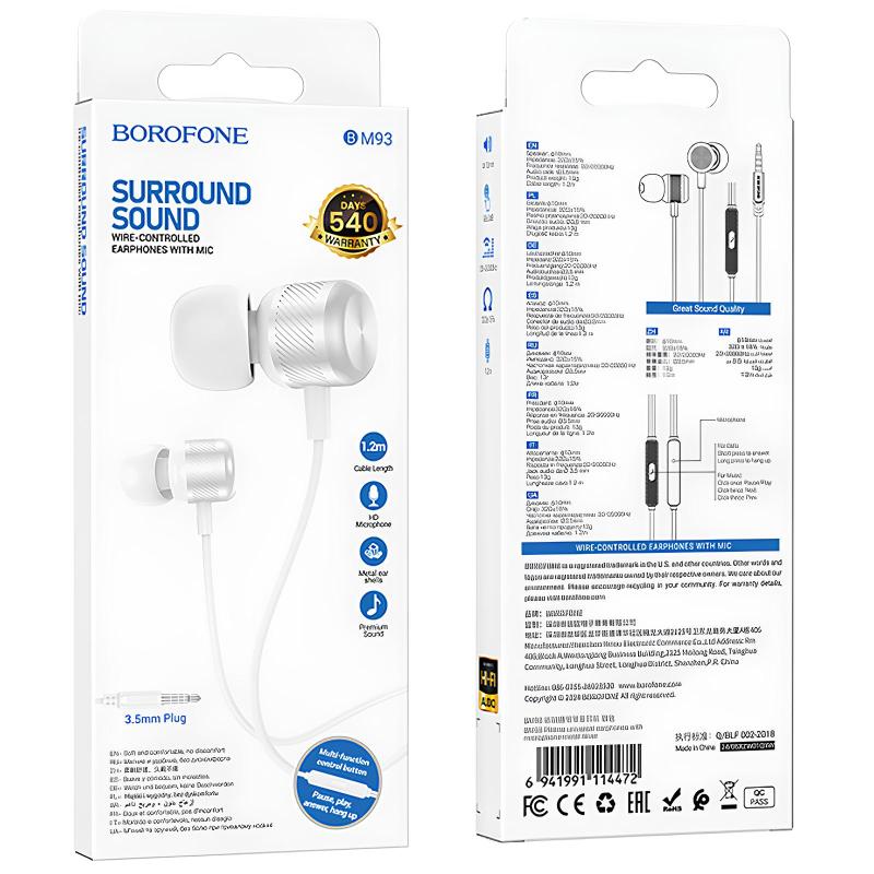 Наушники Borofone BM93 Platino universal with microphone (3.5mm/1.2m) на картинке №4