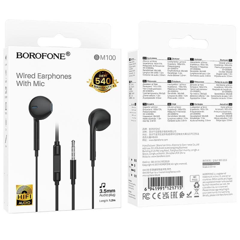 Наушники Borofone BM100 Fuente universal with microphone (3.5mm/1.2m) на картинке №3