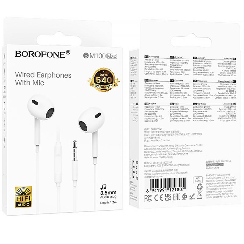 Наушники Borofone BM100 Max Fuente universal with microphone (3.5mm/1.2m) на картинке №4