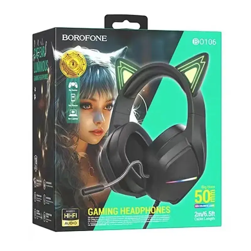 Уценка Накладные наушники Borofone BO106 Cute cat (USB+3.5mm/2m), Мятая упаковка / Elf Cat 3, купить оптом с доставкой