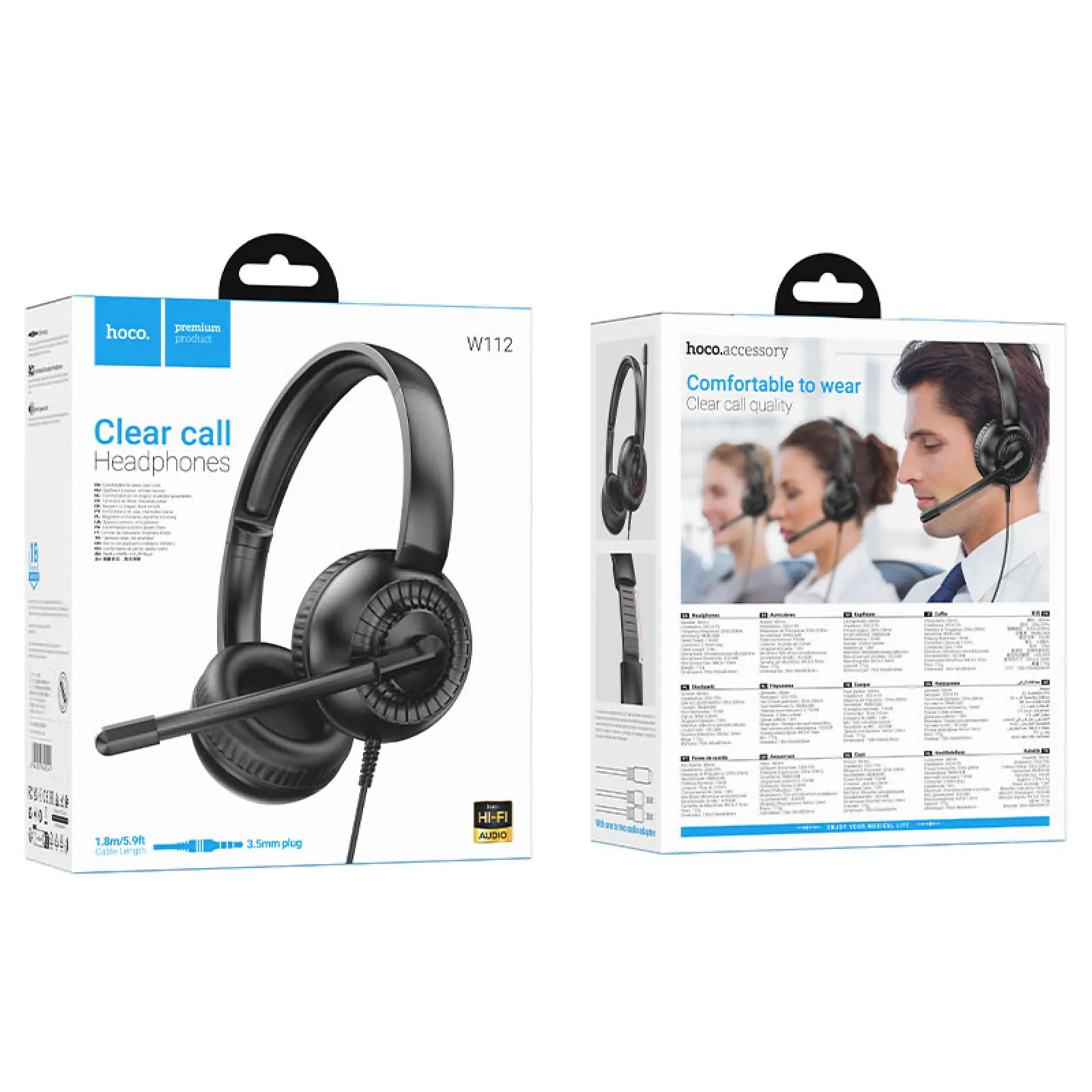 Накладні навушники Hoco W112 Pures (3.5mm/1.8m), Black 5, купити оптом з доставкою