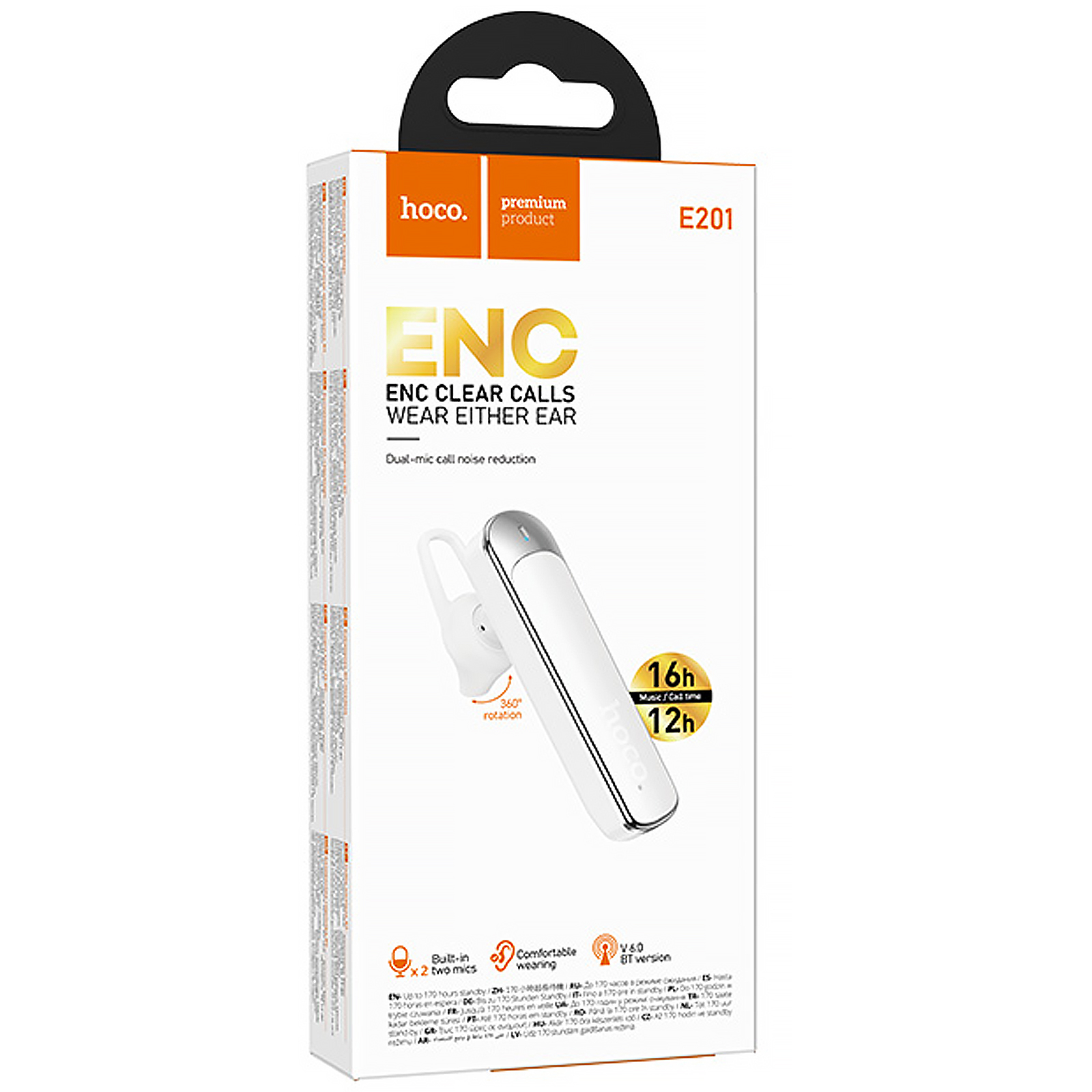 Bluetooth моно-гарнитура Hoco E201 Exceed ENC, White 1, купить оптом с доставкой