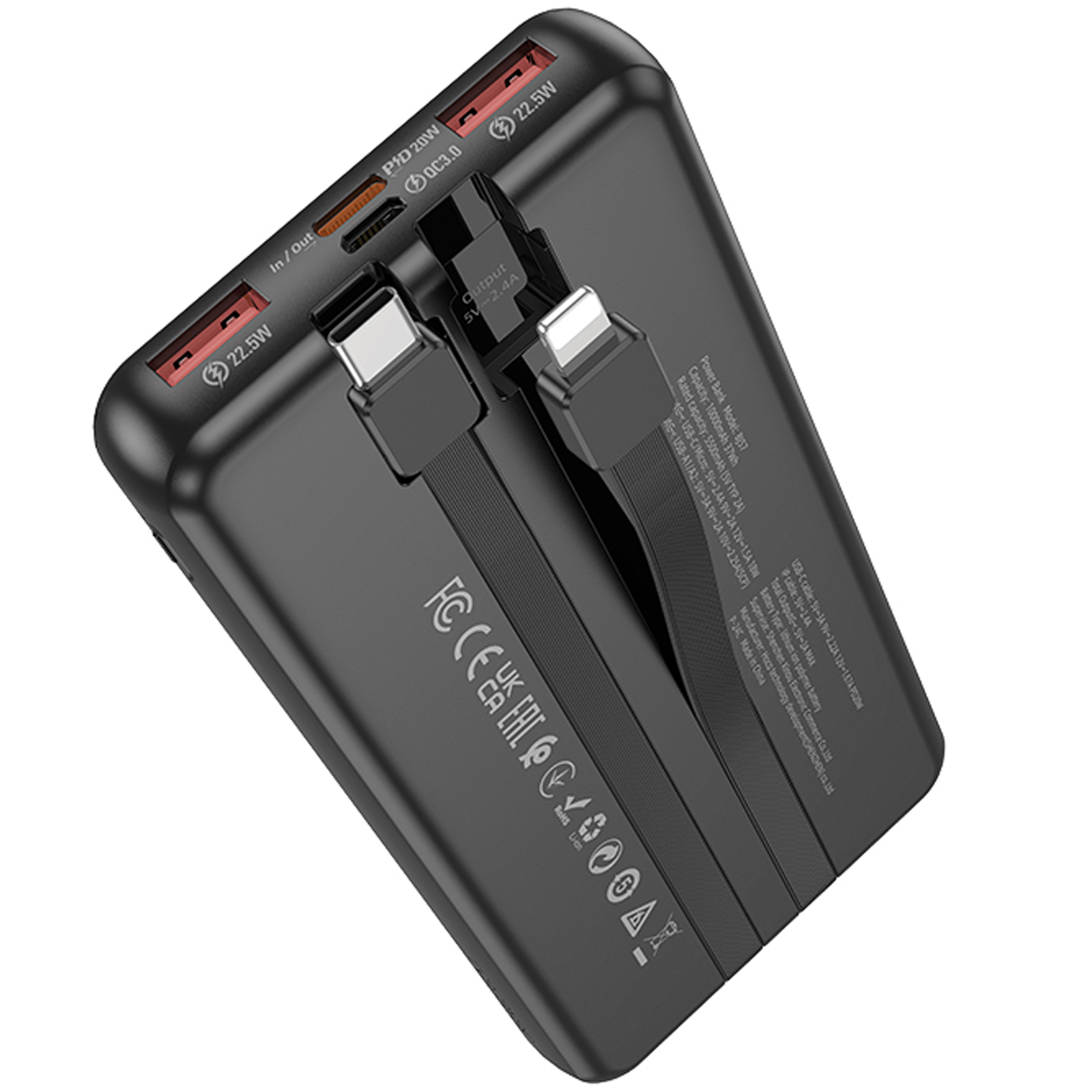 Портативний ЗП Power Bank Borofone BJ57 Graceful 22.5W+PD20W with cable 10000 mAh, Black 2, купити оптом з доставкою