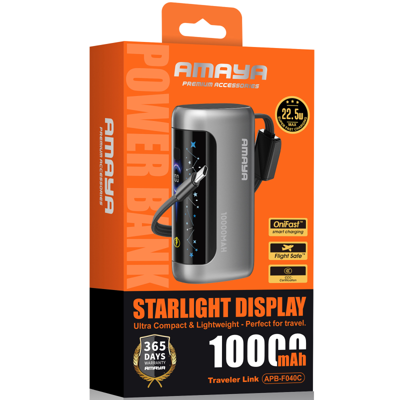 Портативний ЗП Power Bank Amaya F040C PD22.5W with display and cable 10000 mAh, Gun Grey 1, купити оптом з доставкою