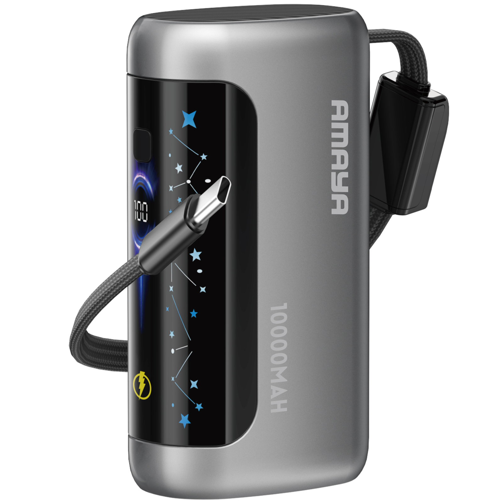 Портативний ЗП Power Bank Amaya F040C PD22.5W with display and cable 10000 mAh, Gun Grey, купити оптом з доставкою