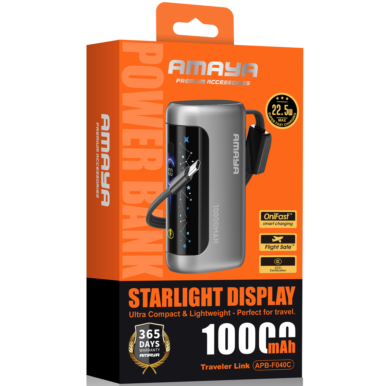 Портативний ЗП Power Bank Amaya F040C PD22.5W with display and cable 10000 mAh, Gun Grey 1, купити оптом з доставкою