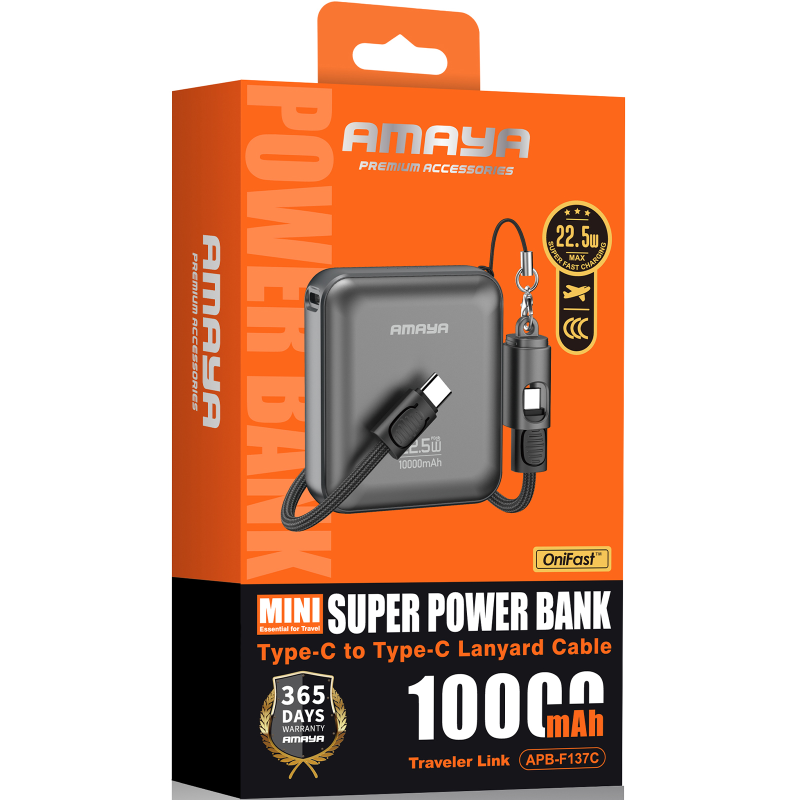 Портативний ЗП Power Bank Amaya F137C PD22.5W with cable 10000 mAh, Grey 1, купити оптом з доставкою