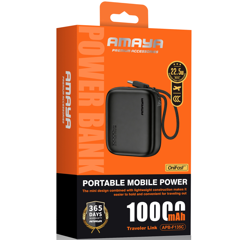 Портативний ЗП Power Bank Amaya F135C PD22.5W with cable 10000 mAh, Black 1, купити оптом з доставкою