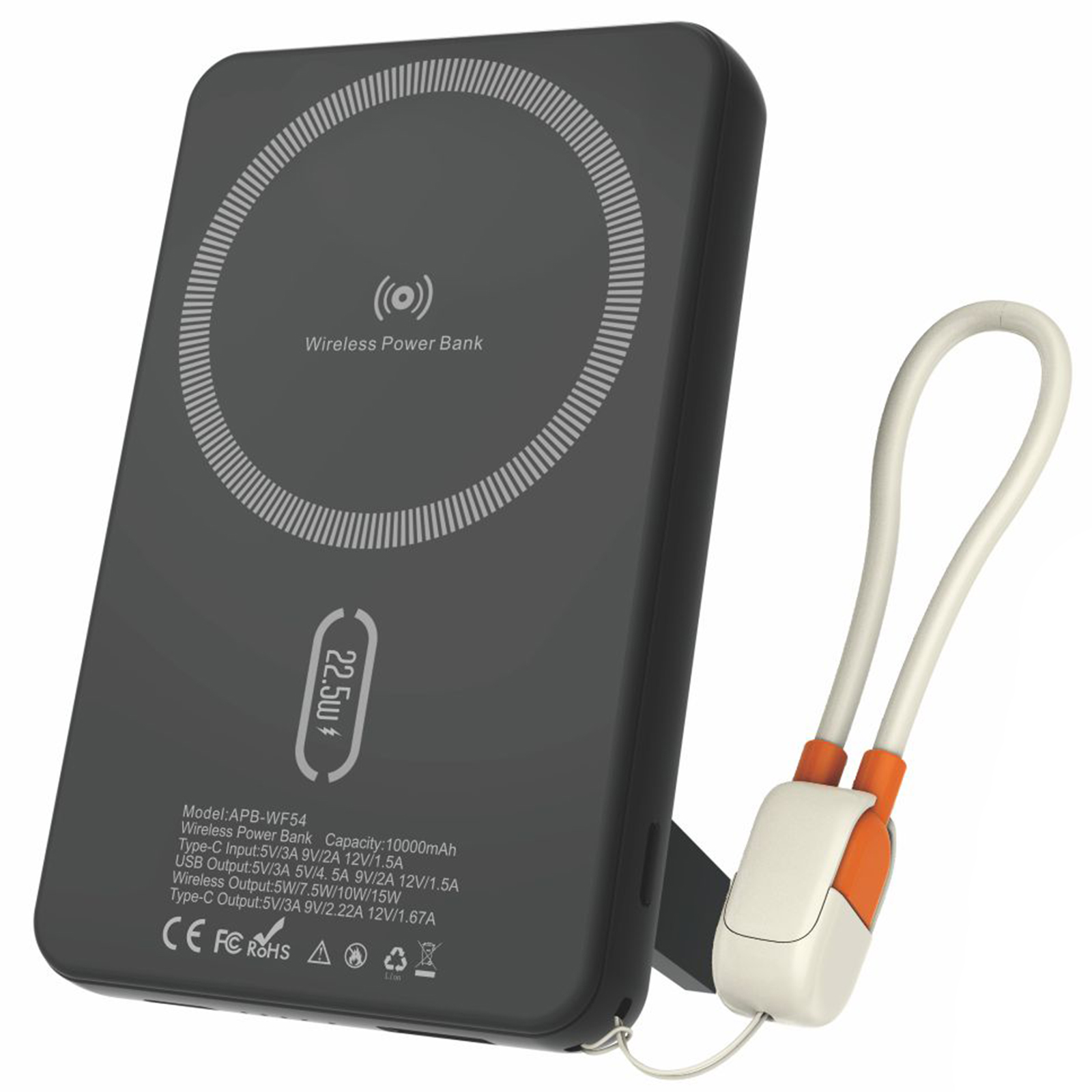 Уцінка Портативний ЗП Power Bank Amaya WF54 15W+PD22.5W з БЗП 10000 mAh, Пошкоджена упаковка / Black, купити оптом з доставкою