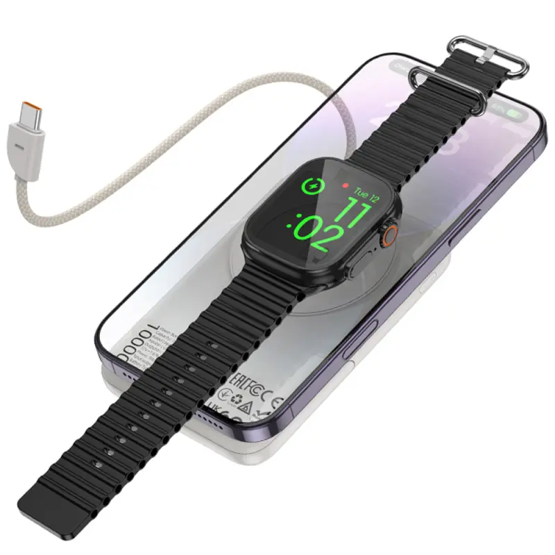 Портативное ЗУ Power Bank Hoco Q43 Clever PD20W с БЗУ+iWatch Type-C 10000 mAh, Metal gray 2, купить оптом с доставкой