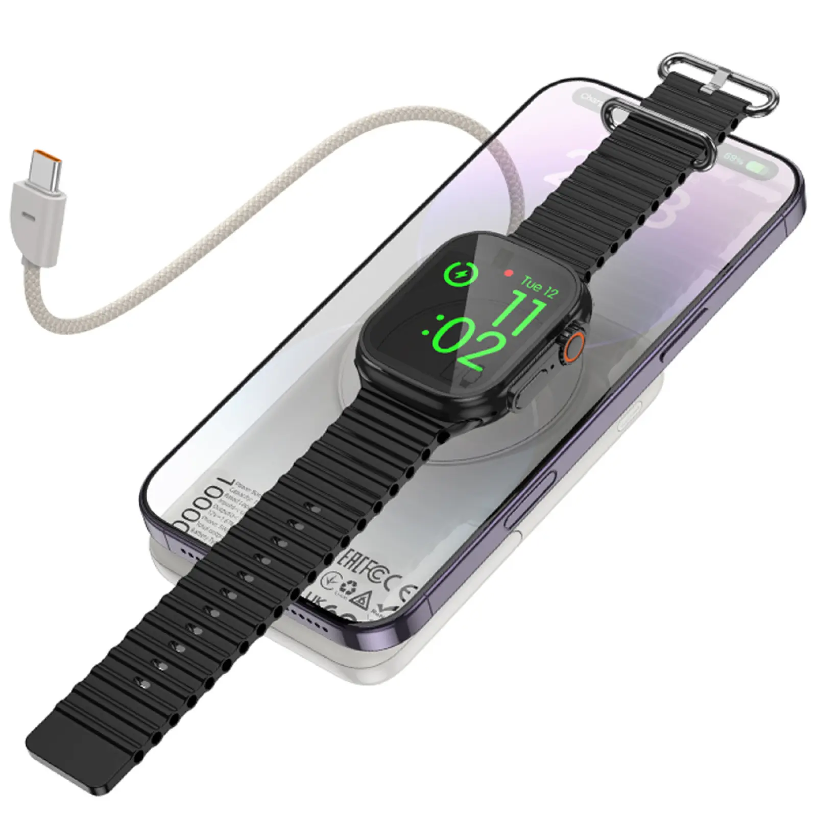 Портативное ЗУ Power Bank Hoco Q43 Clever PD20W с БЗУ+iWatch Type-C 10000 mAh, Metal gray 2, купить оптом с доставкой