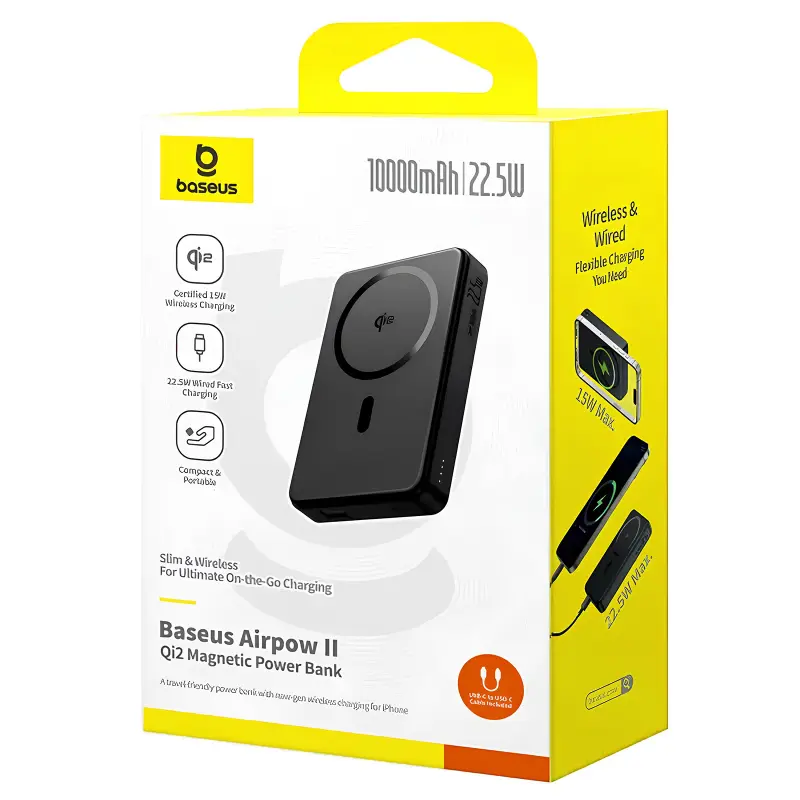 Портативное ЗУ Power Bank Baseus Airpow II OS Qi2 22.5W с БЗУ 10000 mAh (P10080000), Cosmic Black 4, купить оптом с доставкой