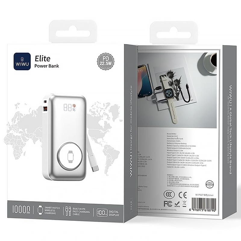Портативний ЗП Power Bank WIWU Wi-P027 Elite 22.5W with cable 10000 mAh на малюнкі №6
