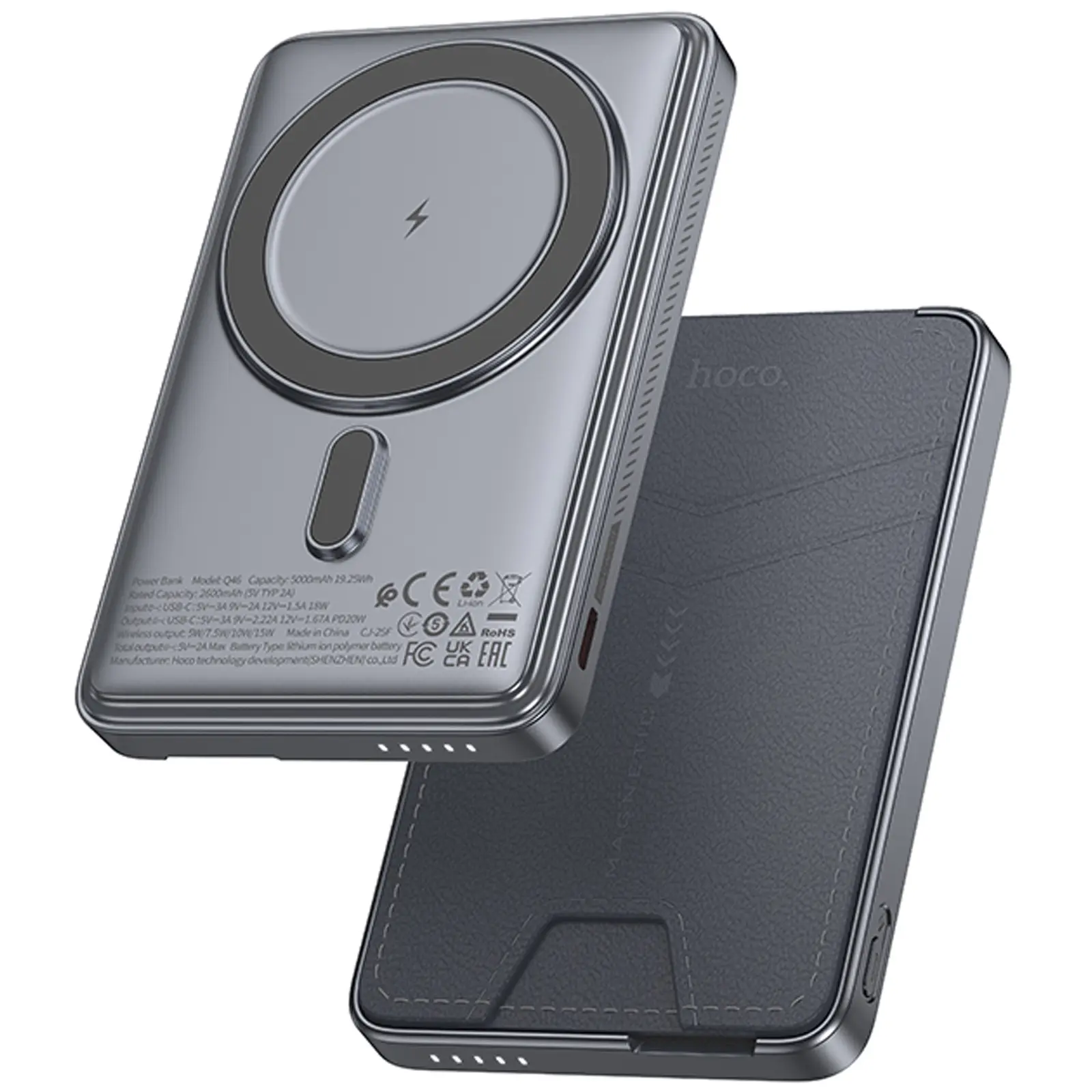 Портативное ЗУ Power Bank Hoco Q46 Title PD20W с БЗУ+card holder 5000 mAh, Silver gray, купить оптом с доставкой