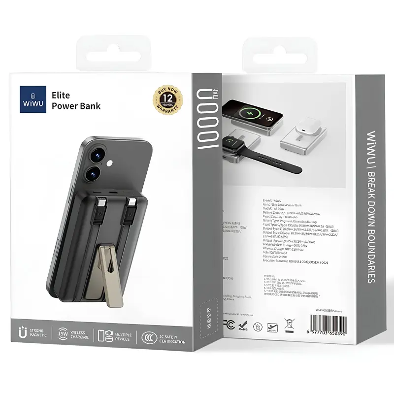 Портативний ЗП Power Bank WIWU Wi-P056 22.5W+PD20W з БЗП+iWatch with cable 10000 mAh, Black 2, купити оптом з доставкою