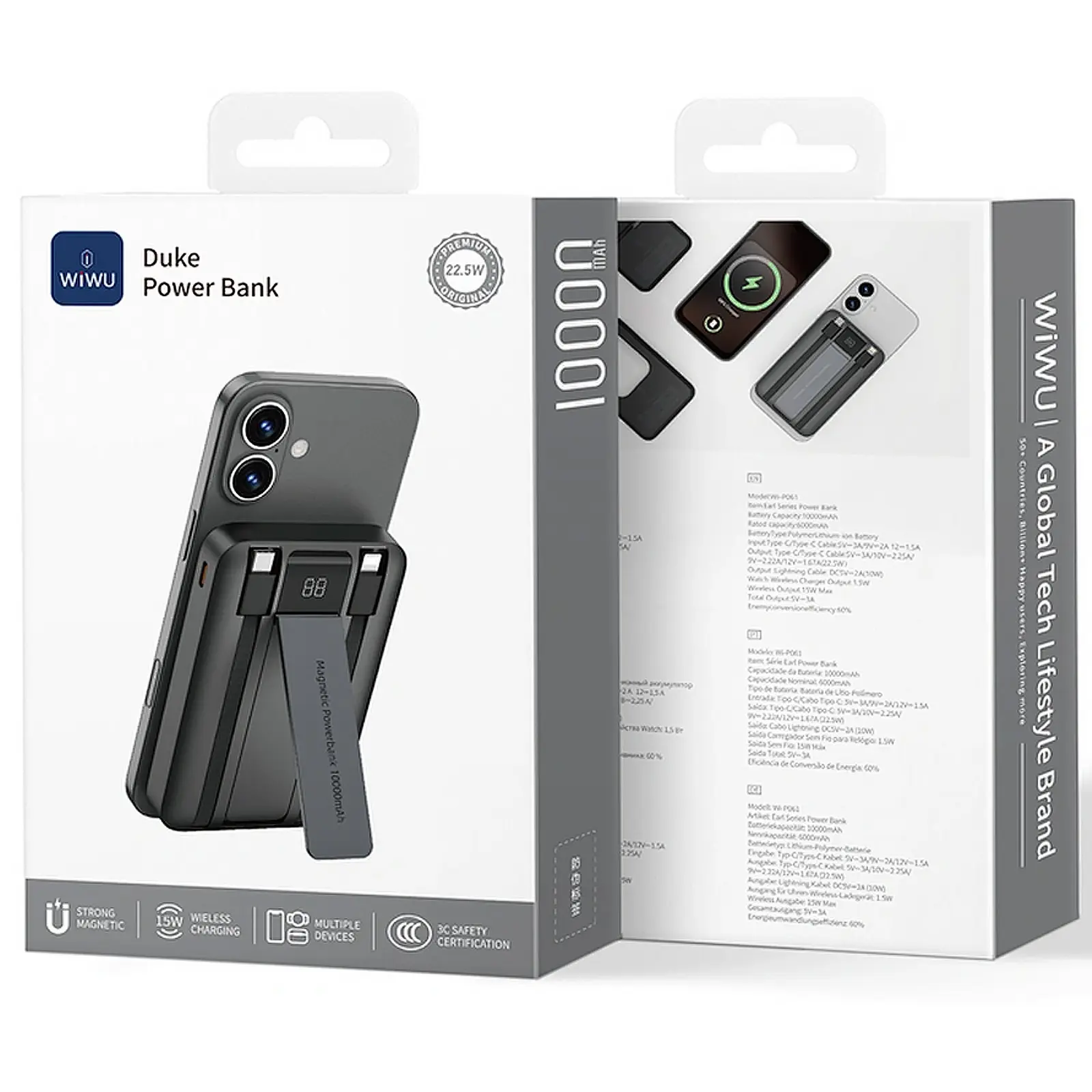Портативний ЗП Power Bank WIWU Wi-P061 22.5W+PD20W з БЗП+iWatch with cable 10000 mAh, Black 2, купити оптом з доставкою