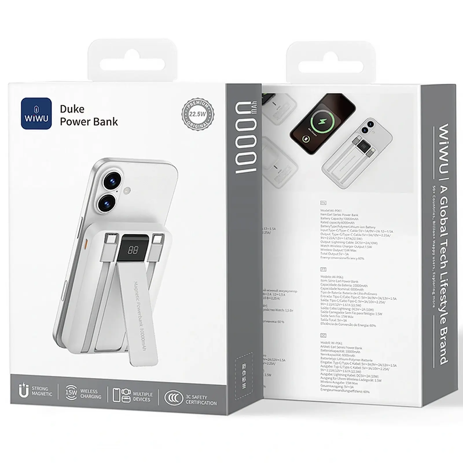 Портативний ЗП Power Bank WIWU Wi-P061 22.5W+PD20W з БЗП+iWatch with cable 10000 mAh, White 3, купити оптом з доставкою