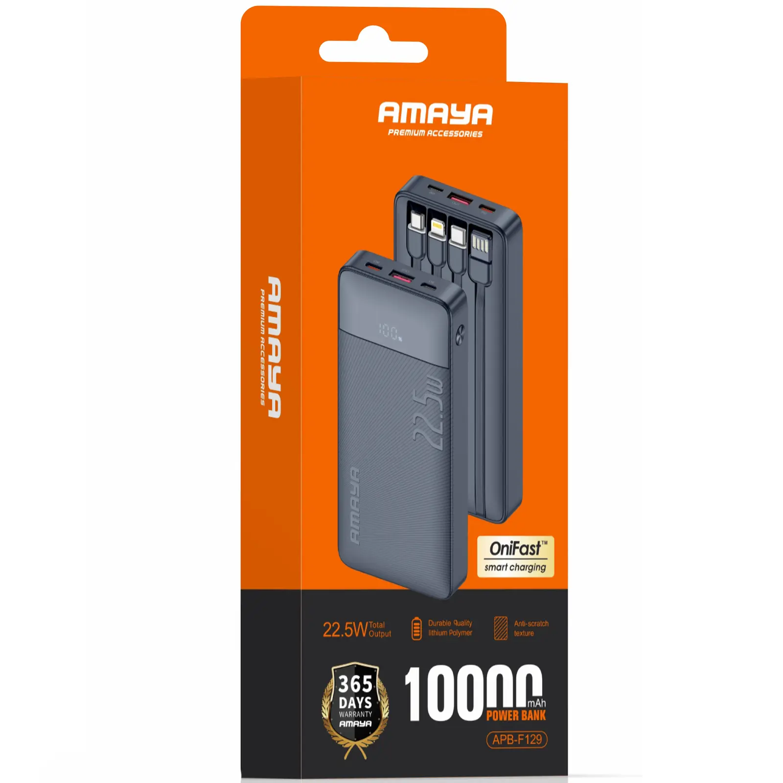 Портативное ЗУ Power Bank Amaya F129 22.5W with cable 10000 mAh, Black 1, купить оптом с доставкой
