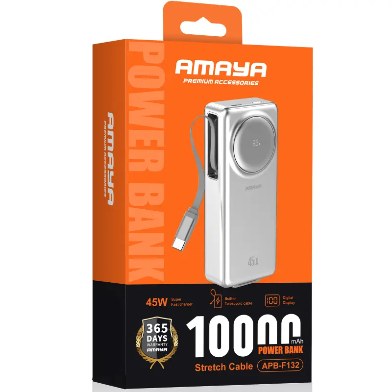 Портативное ЗУ Power Bank Amaya F132 45W with display and cable 10000 mAh, Silver 1, купить оптом с доставкой