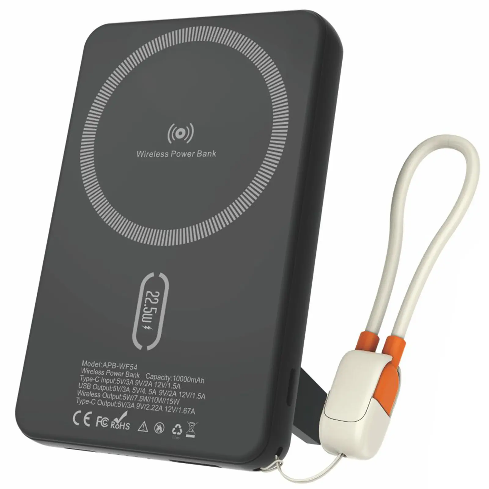 Портативное ЗУ Power Bank Amaya WF54 15W+PD22.5W с БЗУ 10000 mAh, Black, купить оптом с доставкой