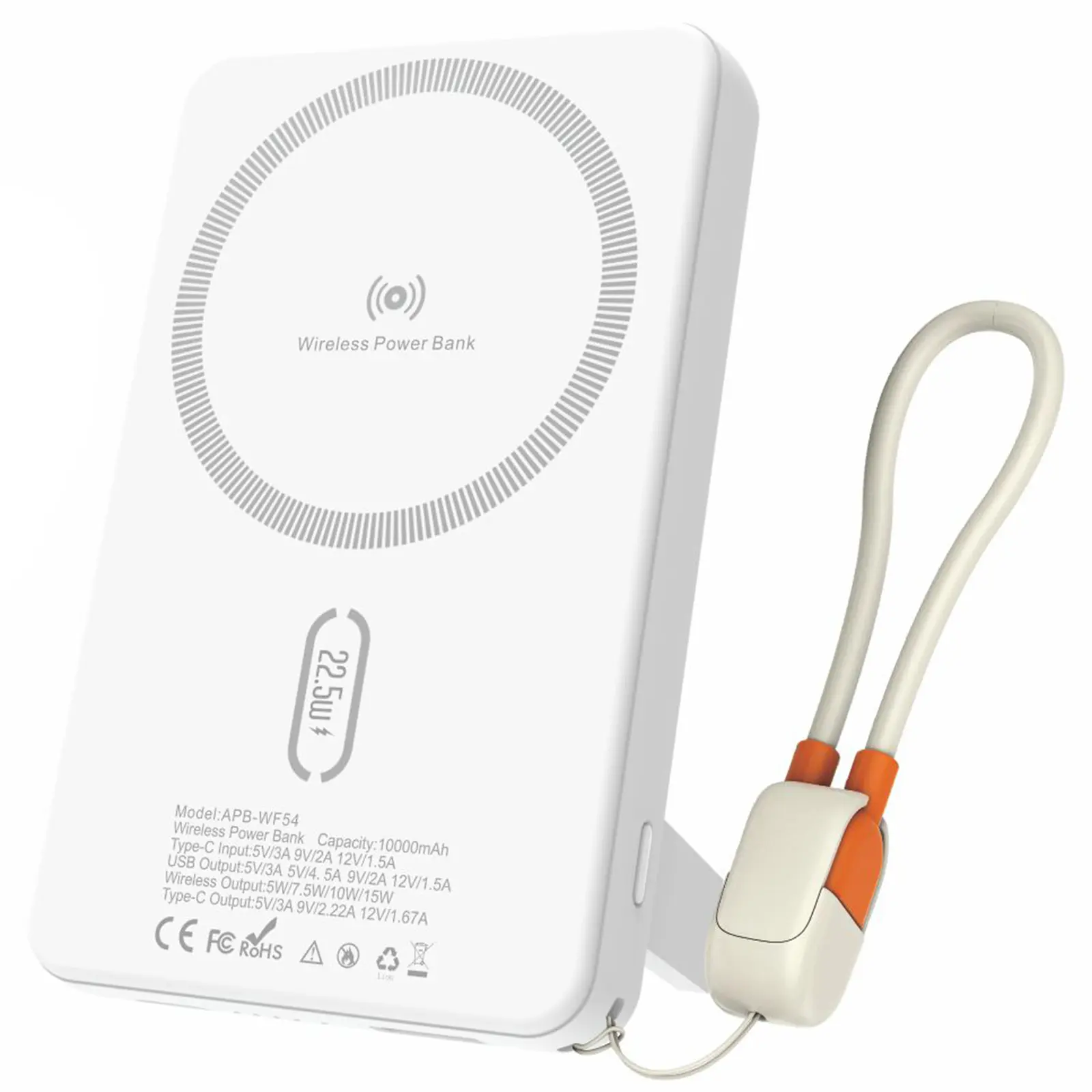 Портативное ЗУ Power Bank Amaya WF54 15W+PD22.5W с БЗУ 10000 mAh, White, купить оптом с доставкой