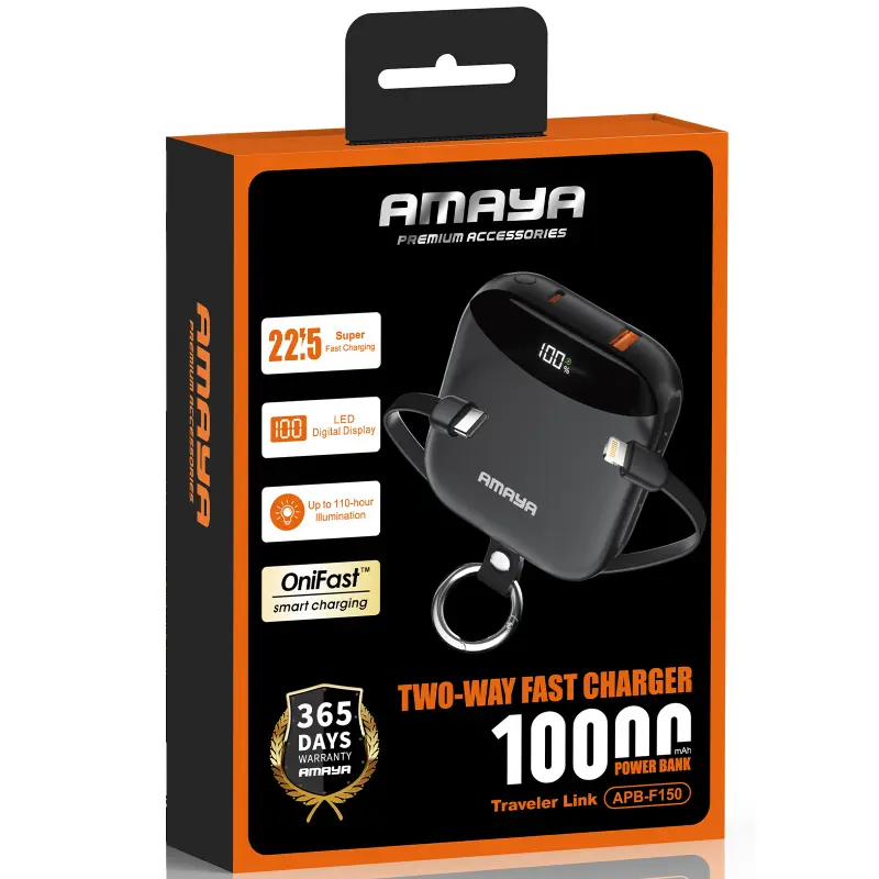 Портативное ЗУ Power Bank Amaya F150 22.5W with display and cable 10000 mAh, Black 1, купить оптом с доставкой