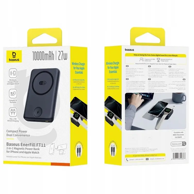 Портативное ЗУ Power Bank Baseus EnerFill FT11 Magnetic PD27W с БЗУ+iWatch 10000mAh (P1008210G123), Cosmic Black 2, купить оптом с доставкой