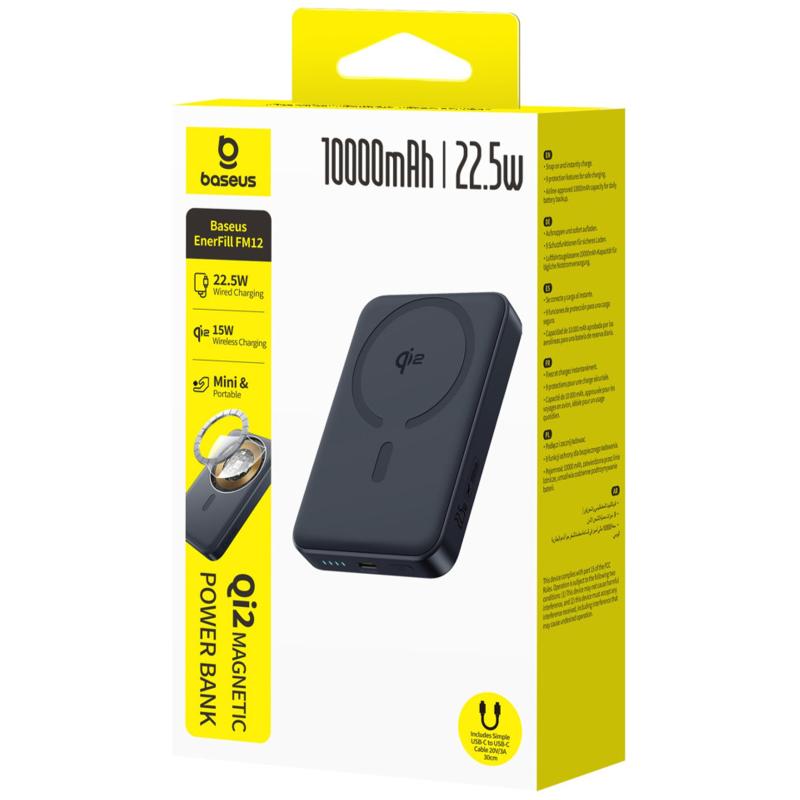 Портативное ЗУ Power Bank Baseus EnerFill FM12 Qi2 Magnetic 22.5W с БЗУ 10000mAh (E00285) на картинке №2