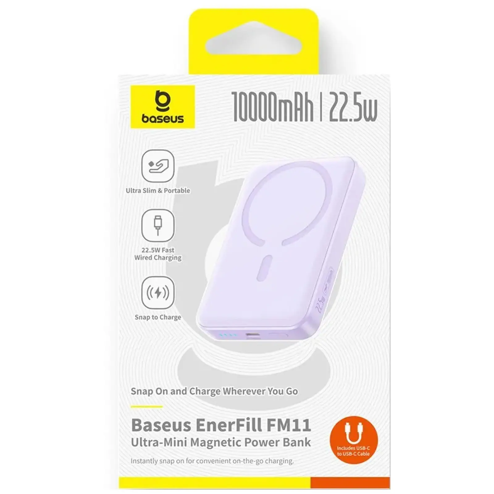 Портативное ЗУ Power Bank Baseus EnerFill FM11 Ultra-Mini 22.5W с БЗУ 10000mAh (PPFM11-1022), Nebula Purple 2, купить оптом с доставкой
