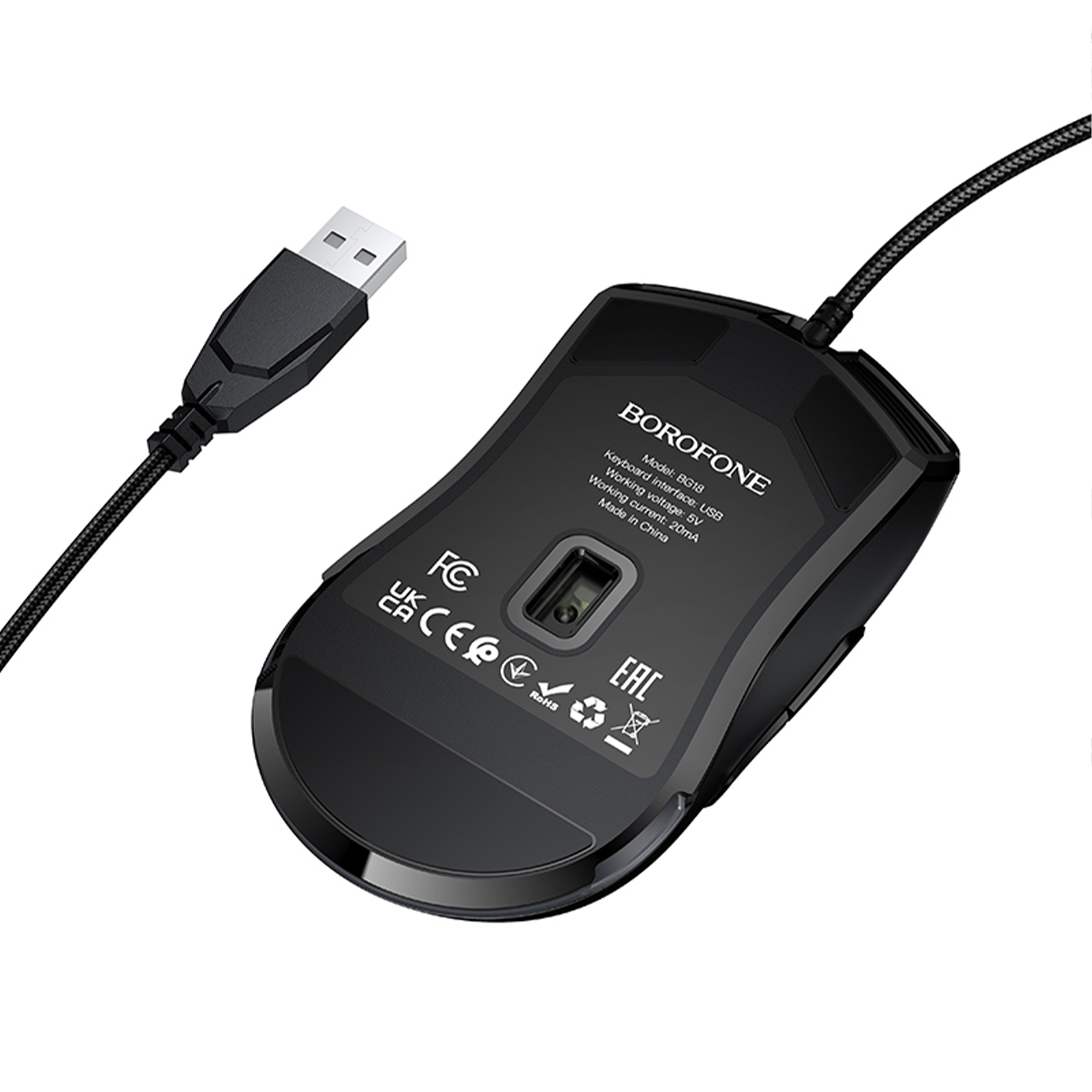 Мышь проводная Borofone BG18 Valeroso, Black 2, купить оптом с доставкой