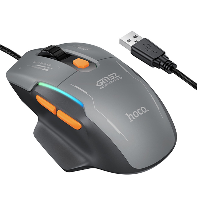 Миша дротова Hoco GM52 Reddy RGB, Black / Gray, купити оптом з доставкою