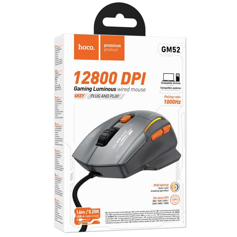 Миша дротова Hoco GM52 Reddy RGB, Black / Gray 1, купити оптом з доставкою