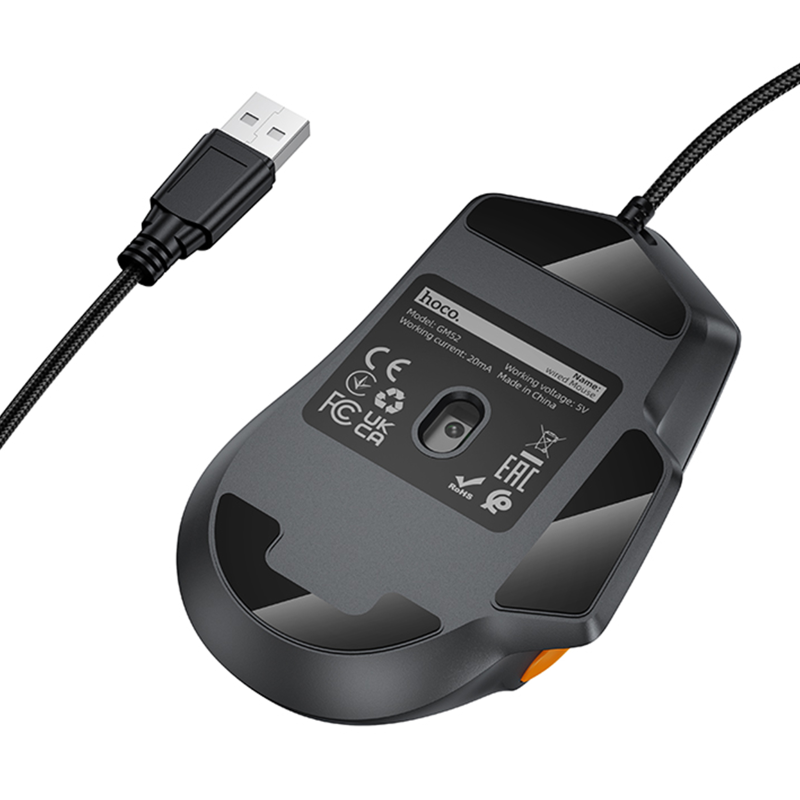 Миша дротова Hoco GM52 Reddy RGB, Black / Gray 2, купити оптом з доставкою