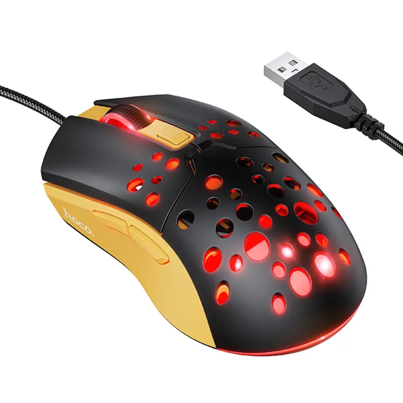 Мышь проводная Hoco GM51 Sky Luminous, Black / Yellow, купить оптом с доставкой