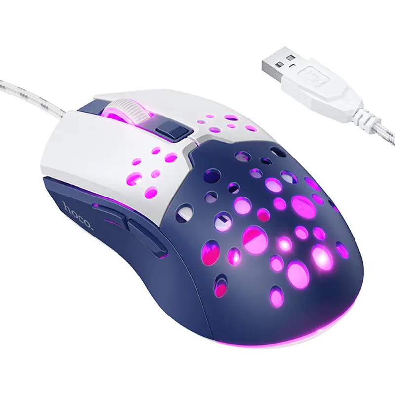 Мышь проводная Hoco GM51 Sky Luminous, White / Blue, купить оптом с доставкой