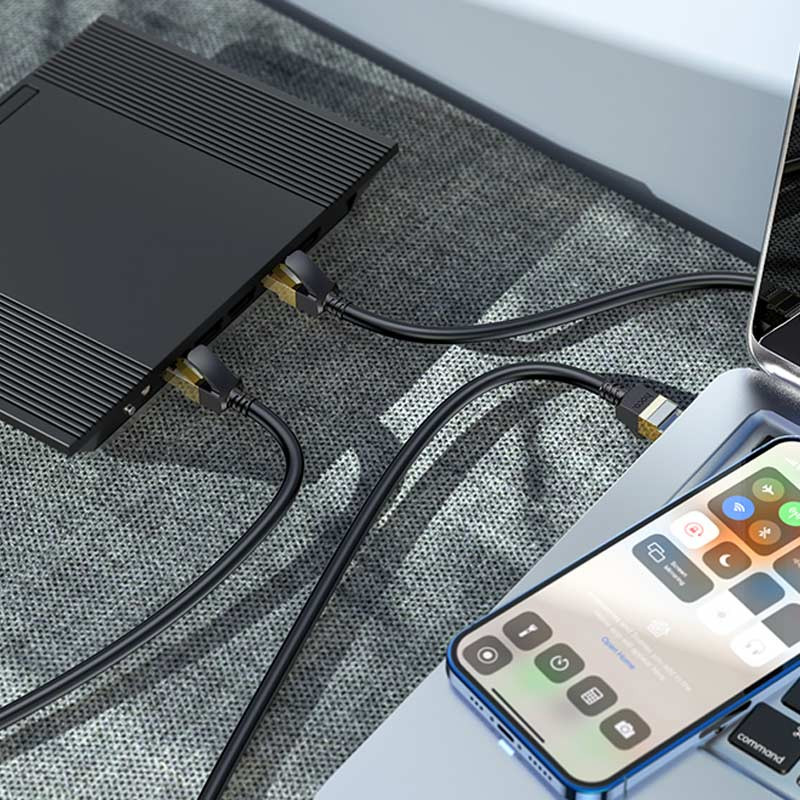 Дата кабель Hoco US02 Level pure copper gigabit ethernet (5m), Black 7, купити оптом з доставкою