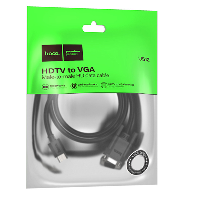 Дата кабель Hoco US12 HDTV male to VGA male HD (1m) на малюнкі №6